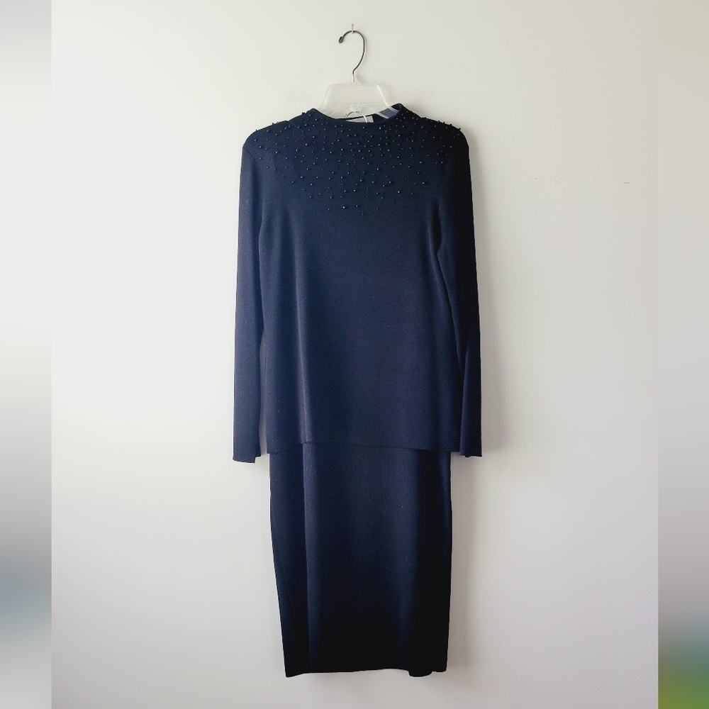 Adrianna Papell two piece beaded black outfit wool blend size L
